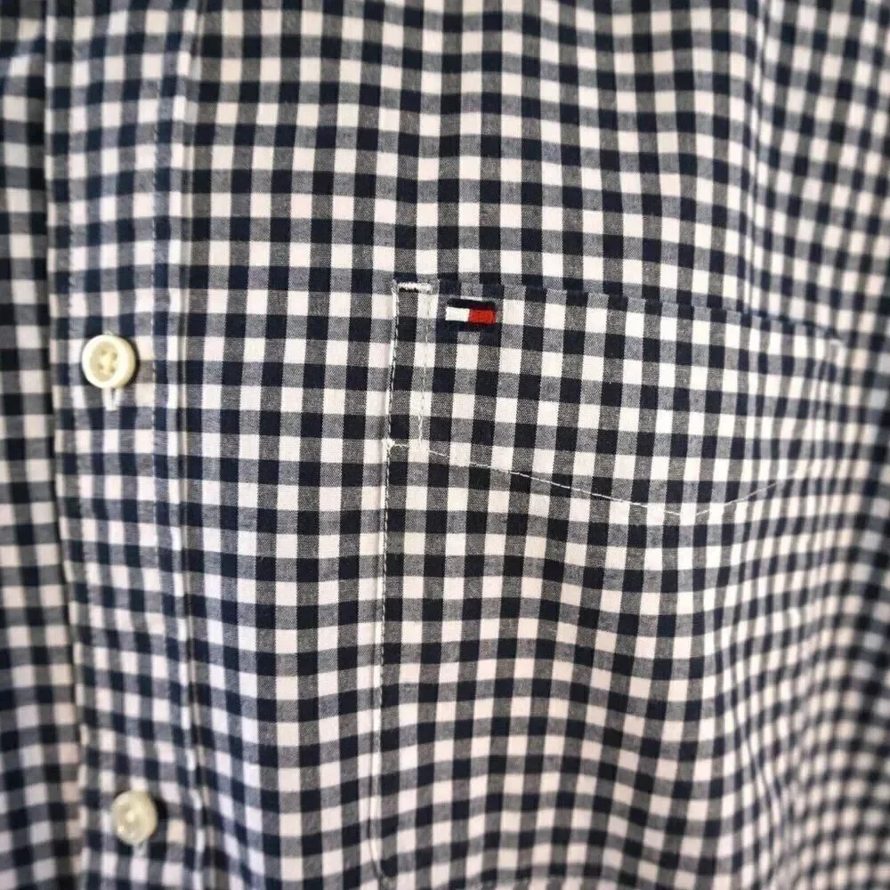 Tommy Hilfiger Mens XL Shirt Gingham Button Down Classic Fit Stretch Short Sleev